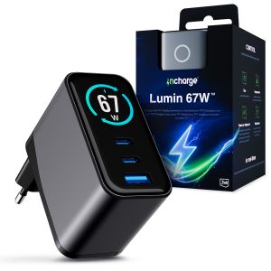 Tinklo įkroviklis su TFT ekranu QC 4+ PPS USB-C USB-A 3mk incharge® Lumin 67W™