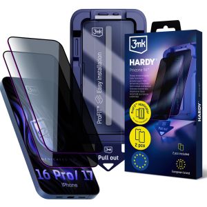2x Grūdintas privatumo stiklas su aplikatoriumi Apple iPhone 16 Pro/ 17 – 3mk HARDY® Privzone 9H™
