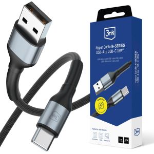Kabelis 1m 18W 9V/2A 3mk Hyper Cable N-SERIES USB-A į USB-C 18W™ Juodas