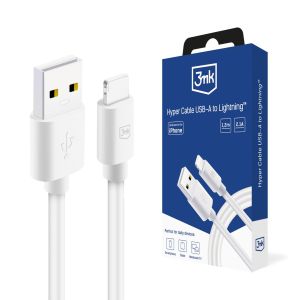 Kabelis USB-A į Lightning 12W 2.1A 1.2m - 3mk Hyper Cable Balta