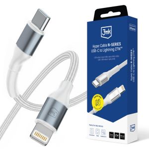 USB laidas 1m 27W 9V/3A PD 3.0 3mk Hyper Cable N-SERIES USB-C to Lightning 27W™ White