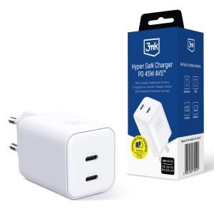 Tinklo įkroviklis 3mk Hyper GaN Charger PD 45W AVS™ QC4+ PD PPS FCP SCP White