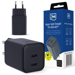 Tinklinis įkroviklis 3mk Hyper GaN Charger PD 45W AVS™ QC4+ PD PPS FCP SCP Juodas