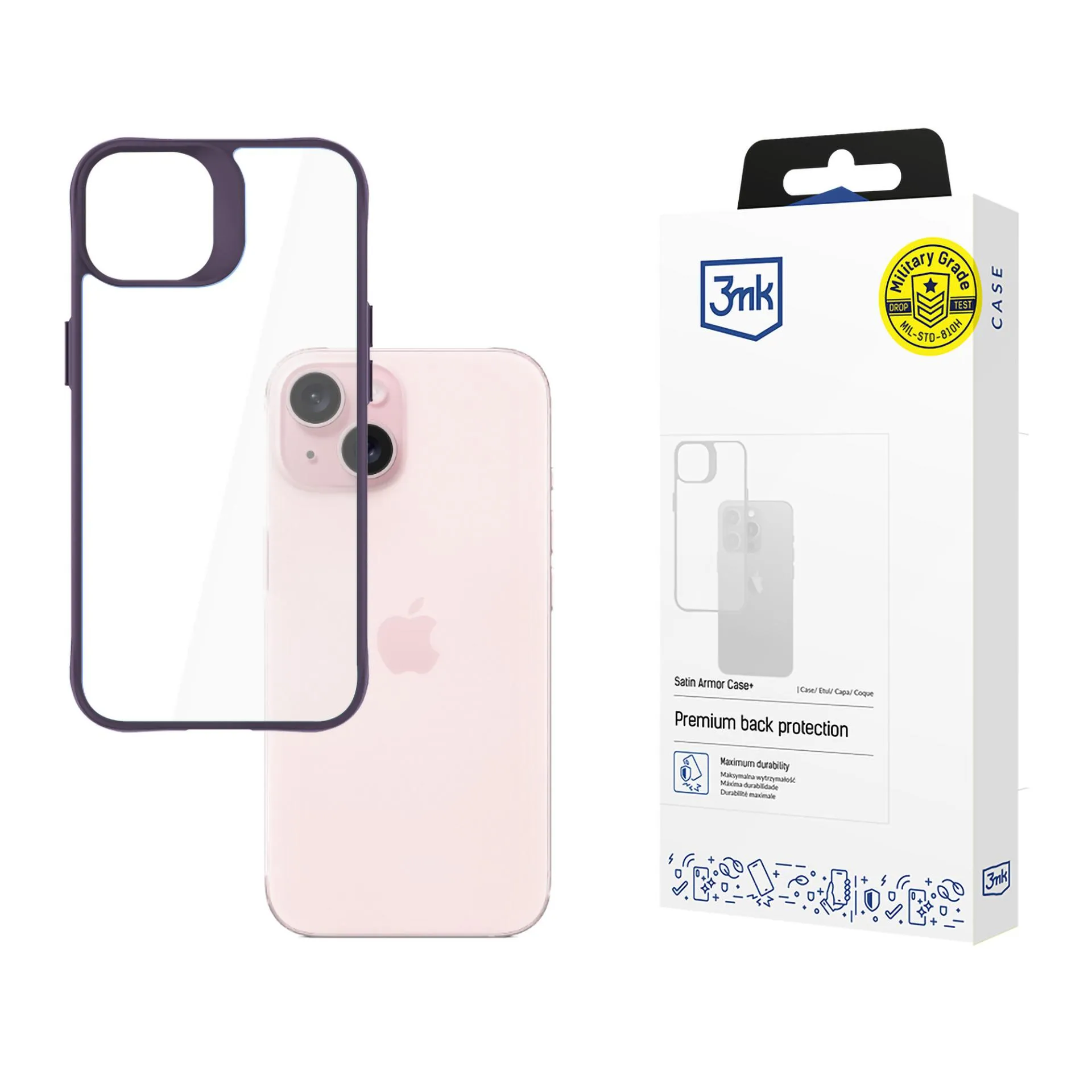 Deklas Apple iPhone 15 - 3mk Satin Armor Case+ Violetinis