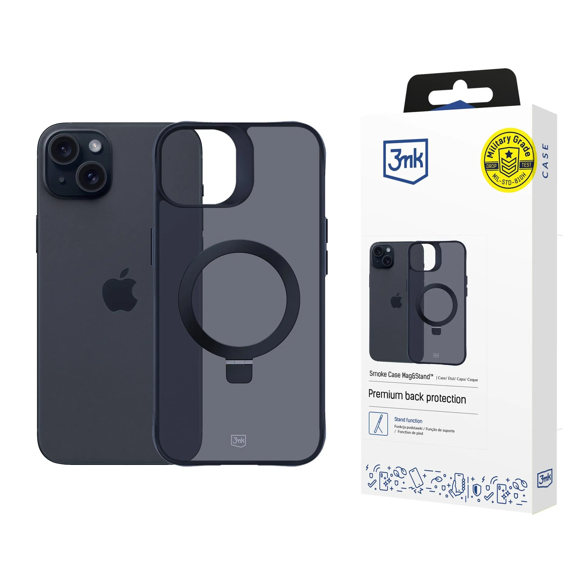 Deklas Apple iPhone 15 Plus - 3mk Smoke Case Mag&Stand