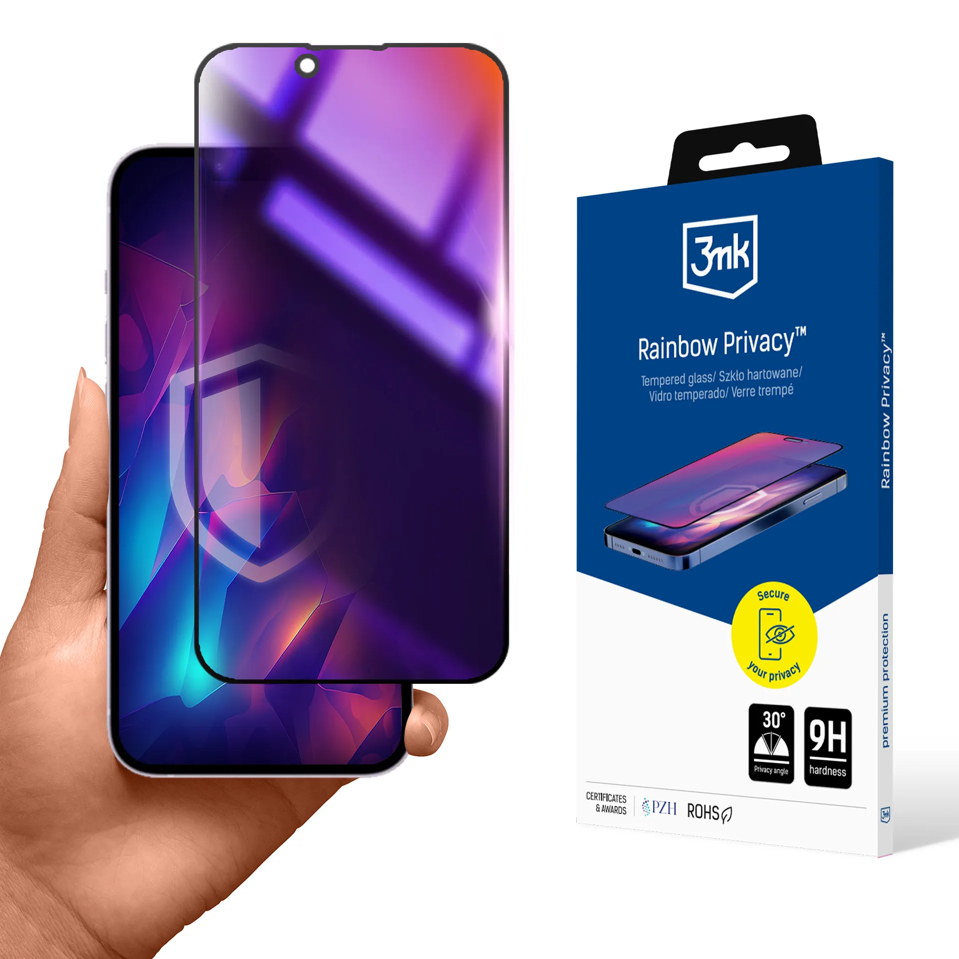 Privatizuojantis grūdintas stiklas Apple iPhone 16E - 3mk Rainbow Privacy